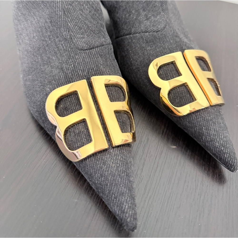 Balenciaga Black Denim BB Knife Kitten Heel Booties - Picture 2 of 12